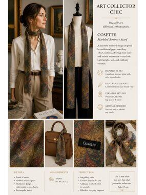 Cosette Marbled Abstract Scarf Multicolor Art Print Wrap 10x57